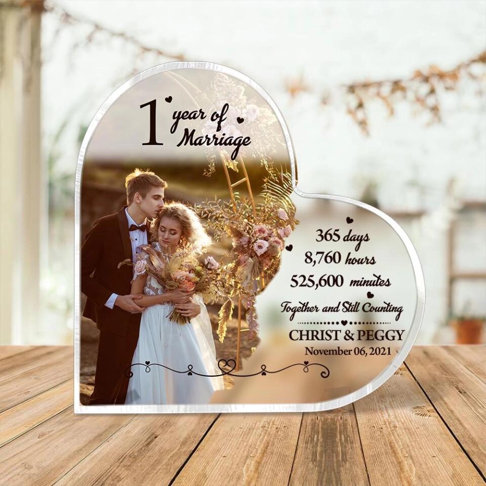 Many Years Of Marriage Together And Still Counting-Best Heart Acrylic Plaque Gift For Wedding Anniversary