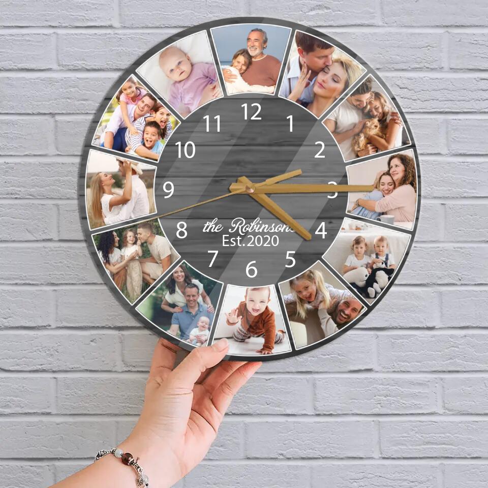 Family Photo Collage - Best Housewarming Presents - Custom Wall Clock - Anniversary Gifts