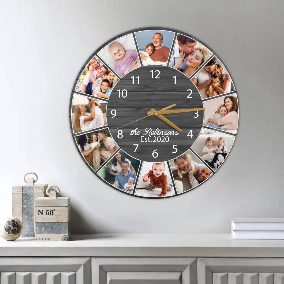 Family Photo Collage - Best Housewarming Presents - Custom Wall Clock - Anniversary Gifts