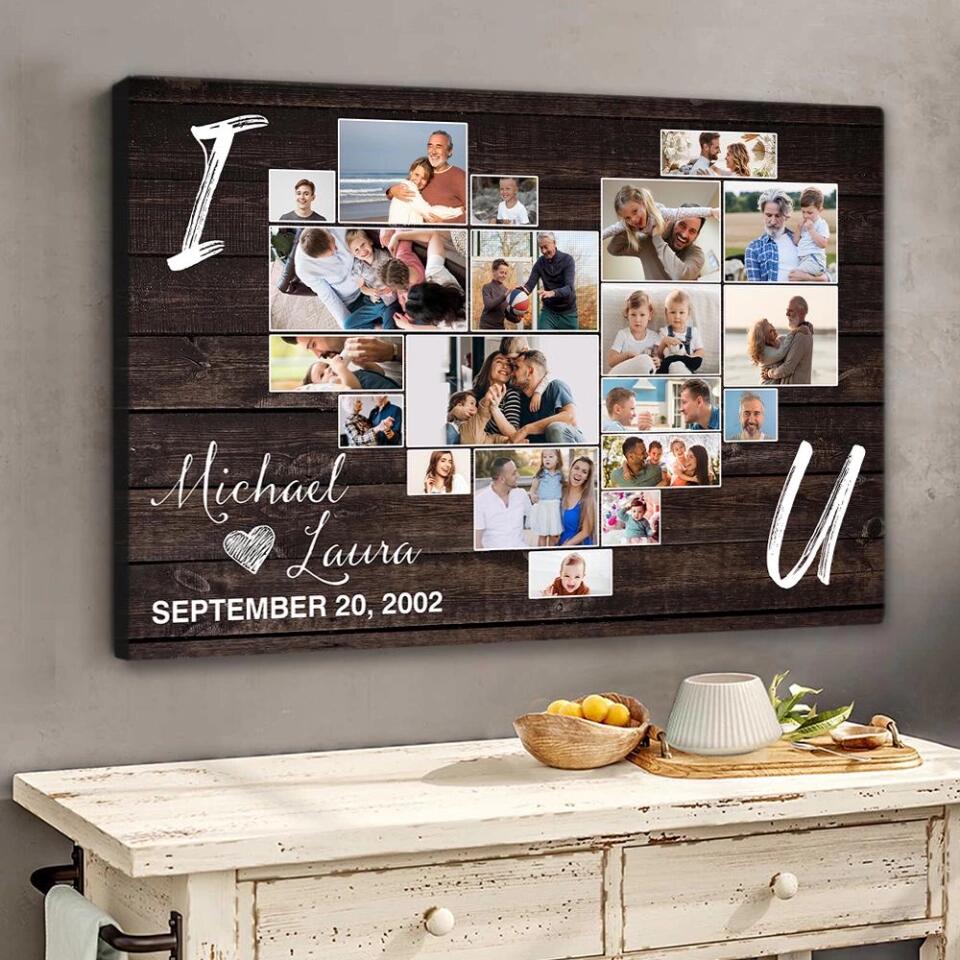 I Heart You Photo Collage Custom Canvas Poster Anniversary Gift For Couples