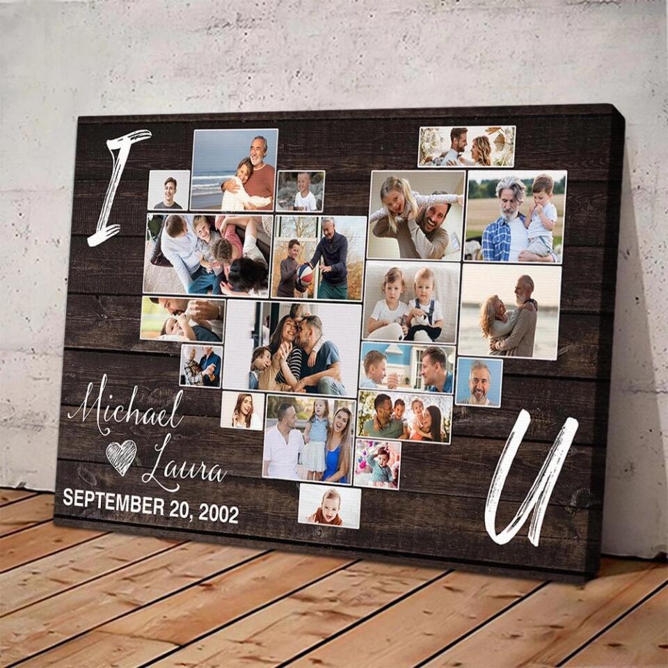 I Heart You Photo Collage Custom Canvas Poster Anniversary Gift For Couples