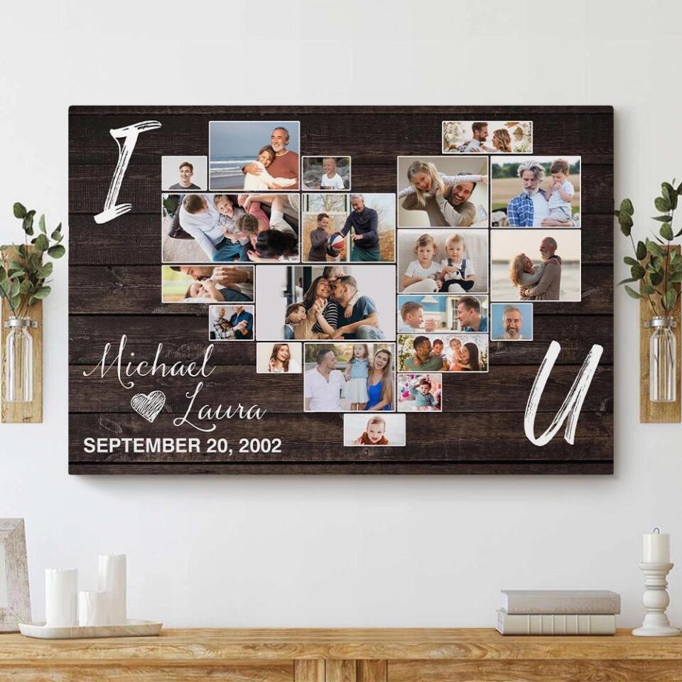 I Heart You Photo Collage Custom Canvas Poster Anniversary Gift For Couples