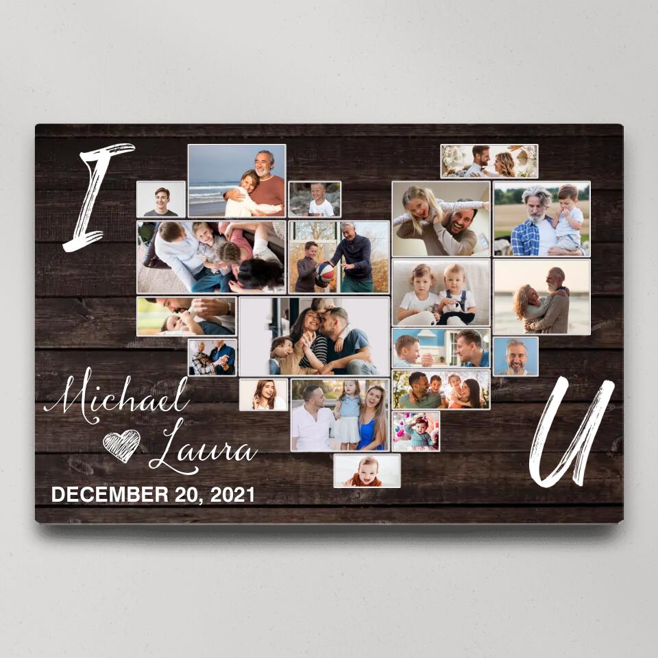 I Heart You Photo Collage Custom Canvas Poster Anniversary Gift For Couples