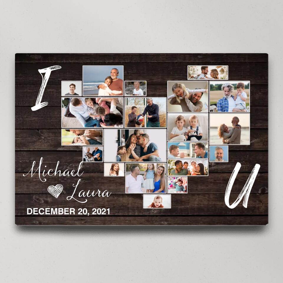 I Heart You Photo Collage Custom Canvas Poster Anniversary Gift For Couples