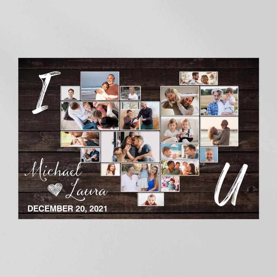 I Heart You Photo Collage Custom Canvas Poster Anniversary Gift For Couples