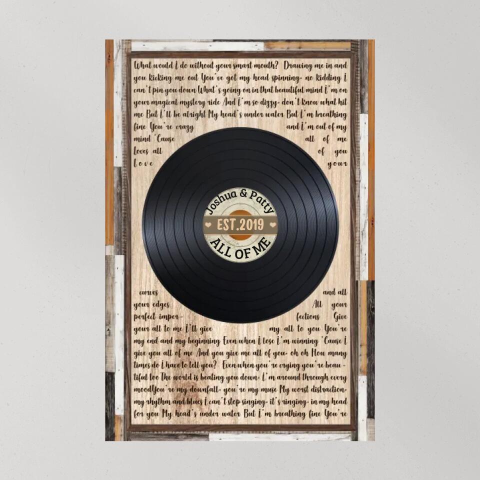 Love Message For Her Vinyl Record Custom Canvas Poster Wedding Gift For Couples