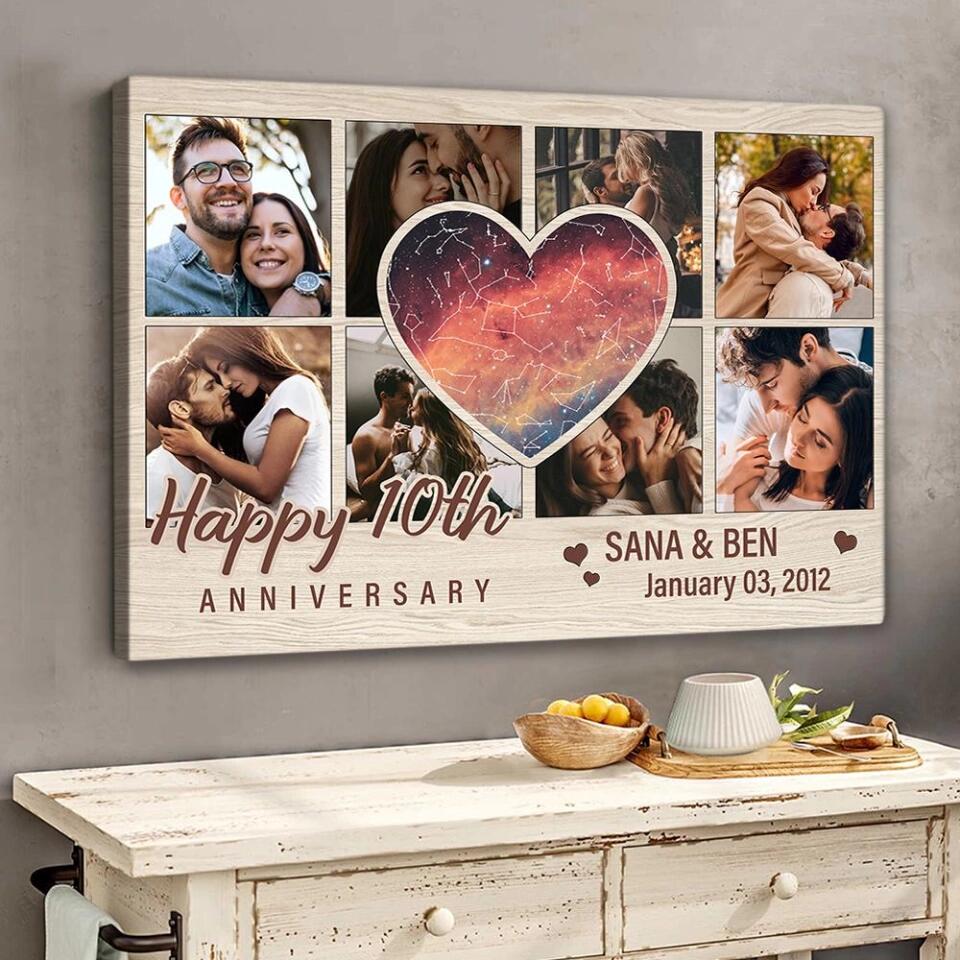 Heart Shape Star Map Happy Anniversary Custom Canvas Poster Anniversary Gift For Couples
