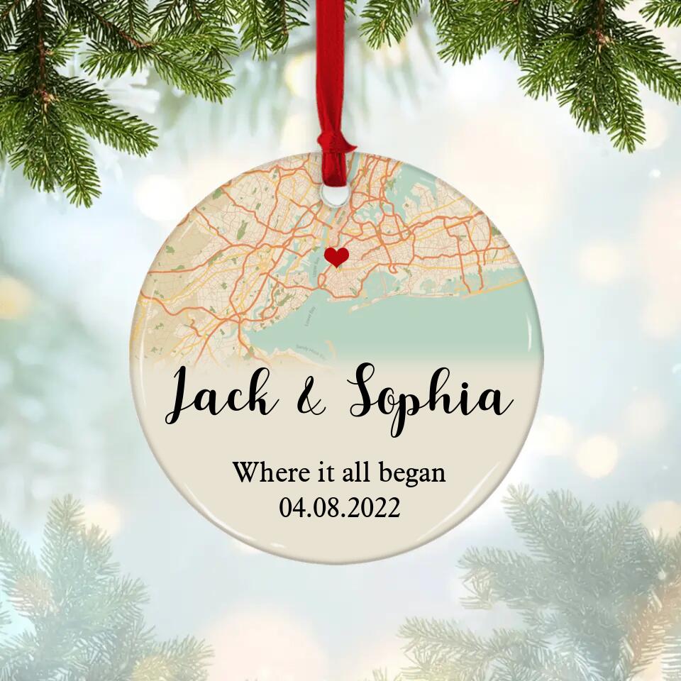 Where It All Began Custom Retro Map - Housewarming Gifts - Custom Ornament - Christmas Gifts