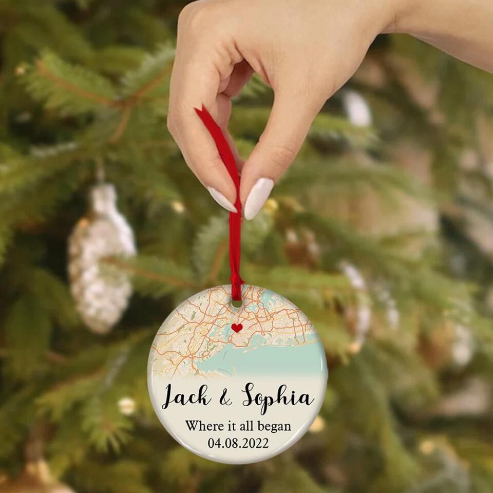 Where It All Began Custom Retro Map - Housewarming Gifts - Custom Ornament - Christmas Gifts