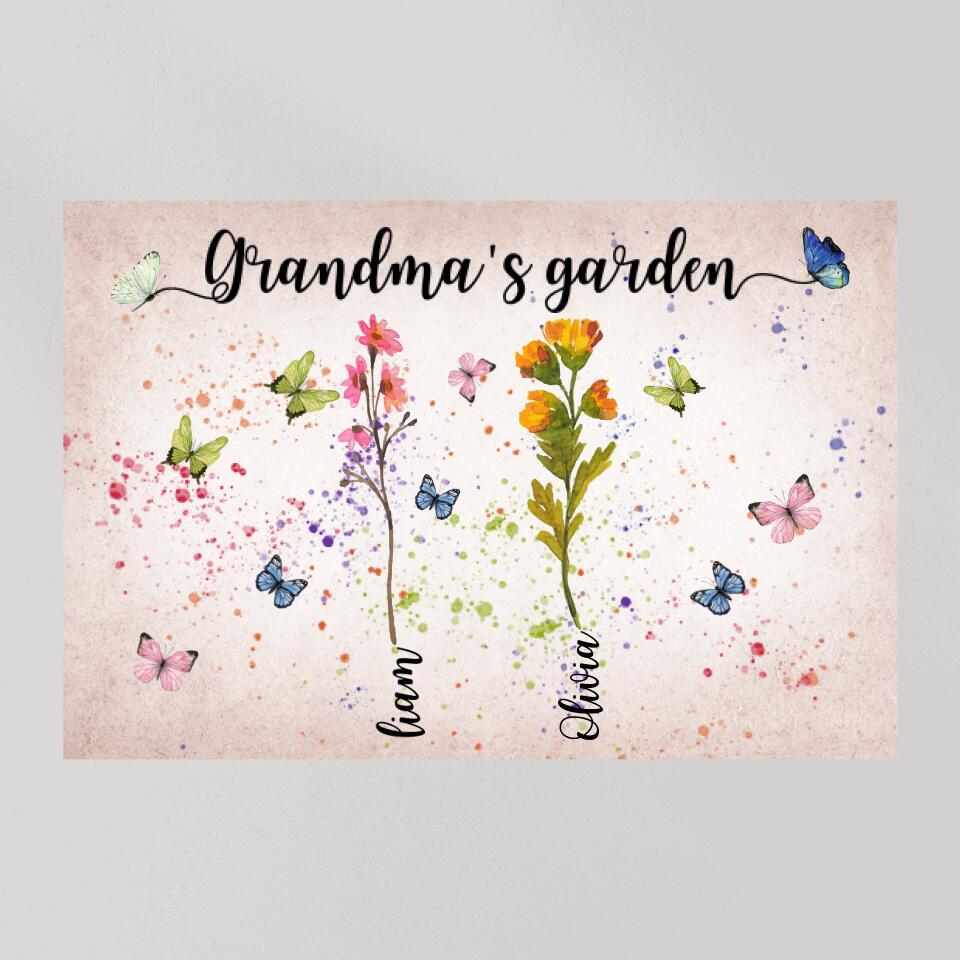 Grandma's Garden Flower Style Custom Canvas Poster Happy Birthday Grandma Gifts