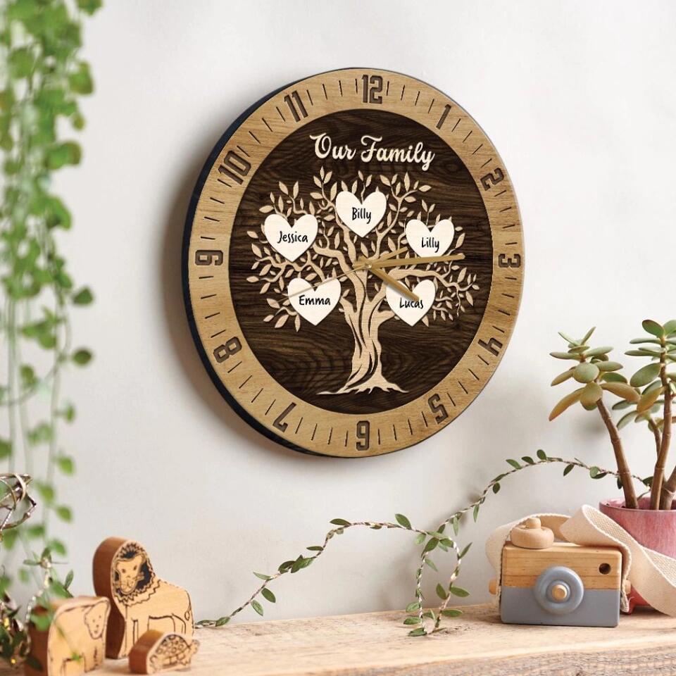 Our Family Tree Custom Number Of Member - Housewarming Gifts - Custom Wall Clock - Anniversary Gifts