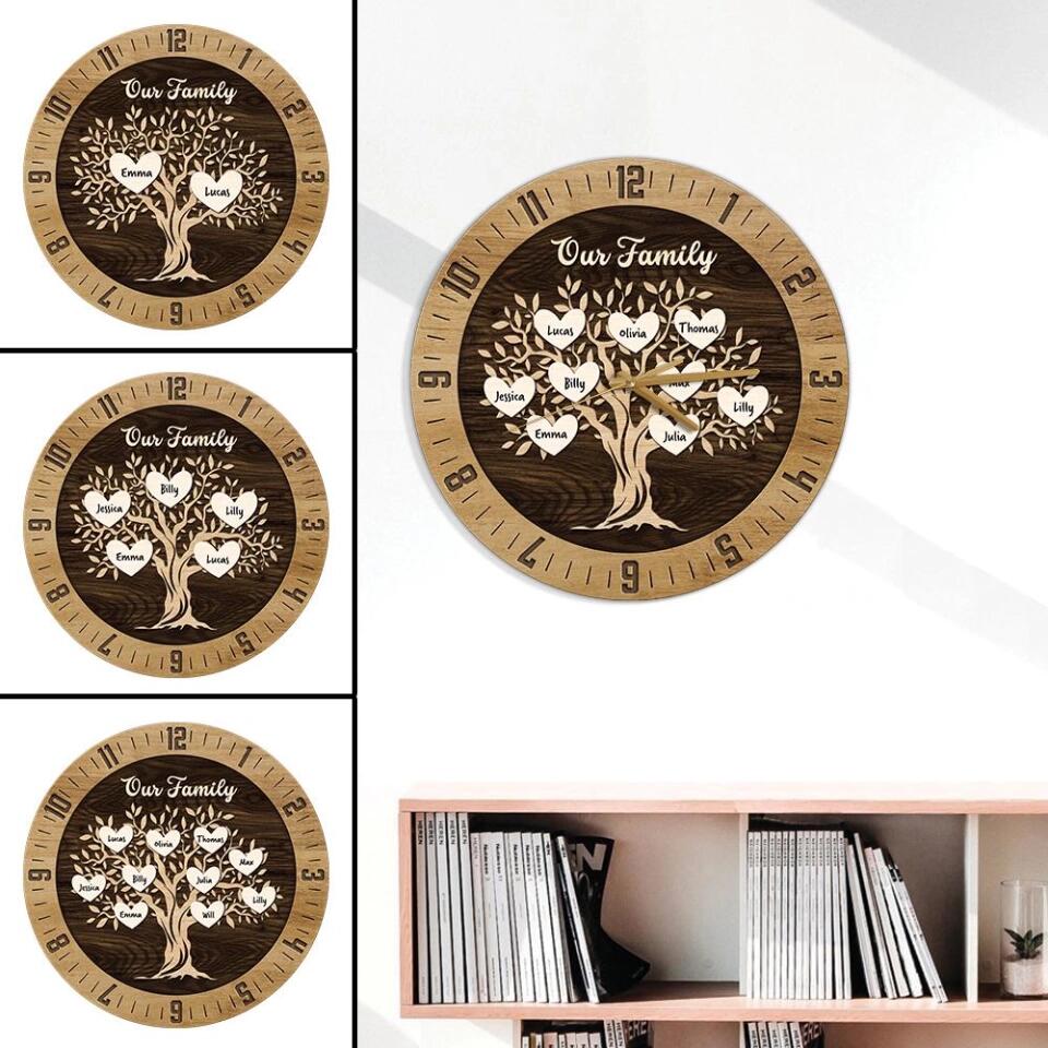 Our Family Tree Custom Number Of Member - Housewarming Gifts - Custom Wall Clock - Anniversary Gifts