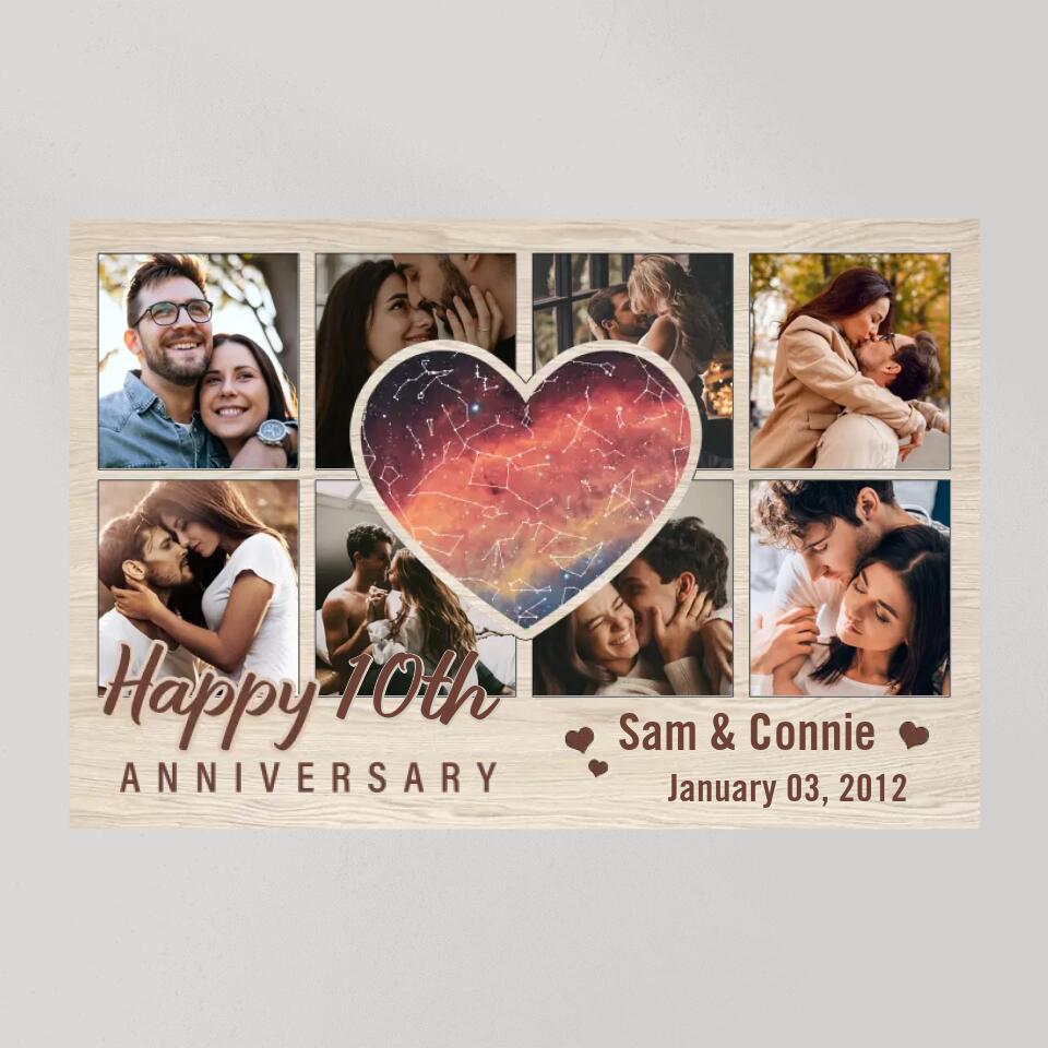 Heart Shape Star Map Happy Anniversary Custom Canvas Poster Anniversary Gift For Couples