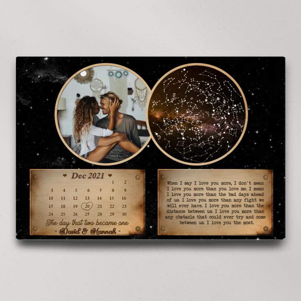 Personalized Valentine Gifts - The Day That Two Become One Custom Star Map Canvas Poster Anniversary Gift For Couples