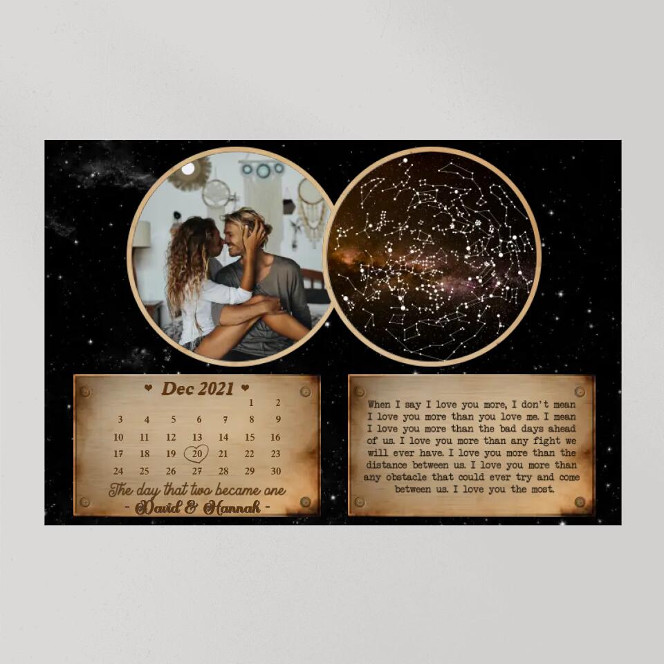 Personalized Valentine Gifts - The Day That Two Become One Custom Star Map Canvas Poster Anniversary Gift For Couples