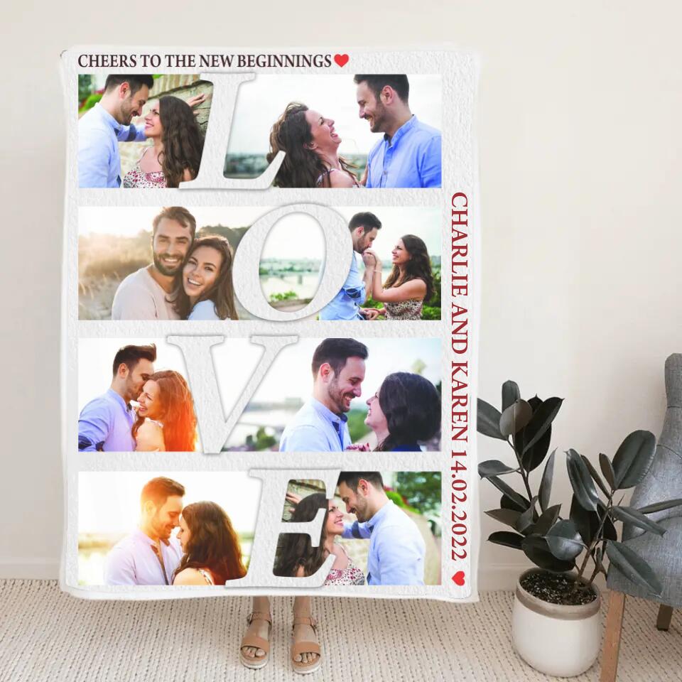 Cheers To The New Beginnings - Personalized Blanket Customizable Photos - Best Gifts For Couple Him Her Parents ON Christmas Anniversary Valentine Birthday - 210IHPUNBL390