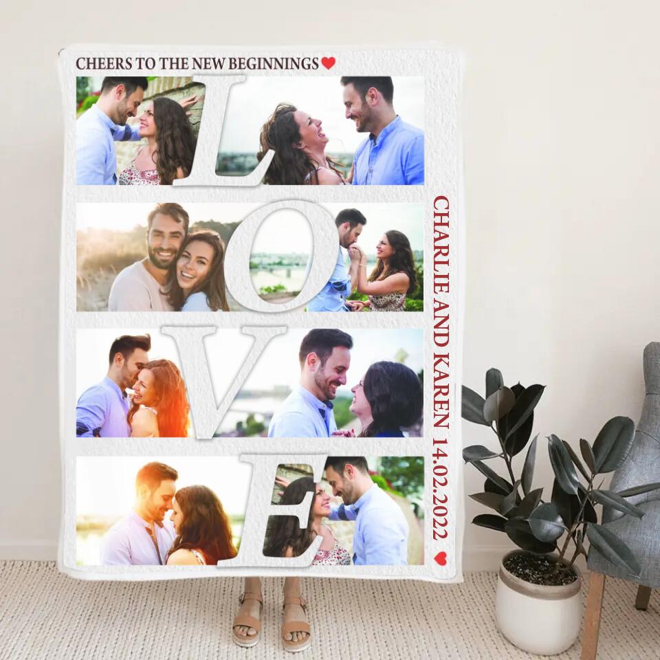 Cheers To The New Beginnings - Personalized Blanket Customizable Photos - Best Gifts For Couple Him Her Parents ON Christmas Anniversary Valentine Birthday - 210IHPUNBL390