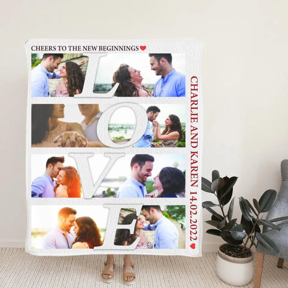 Cheers To The New Beginnings - Personalized Blanket Customizable Photos - Best Gifts For Couple Him Her Parents ON Christmas Anniversary Valentine Birthday - 210IHPUNBL390