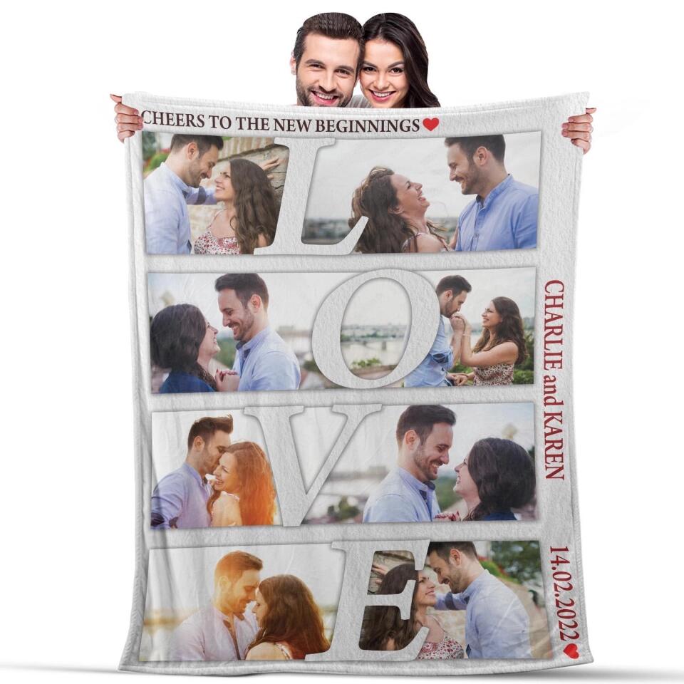 Cheers To The New Beginnings - Personalized Blanket Customizable Photos - Best Gifts For Couple Him Her Parents ON Christmas Anniversary Valentine Birthday - 210IHPUNBL390
