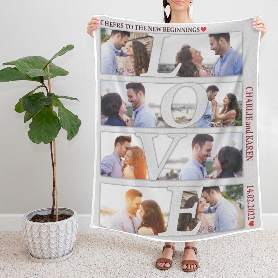 Cheers To The New Beginnings - Personalized Blanket Customizable Photos - Best Gifts For Couple Him Her Parents ON Christmas Anniversary Valentine Birthday - 210IHPUNBL390