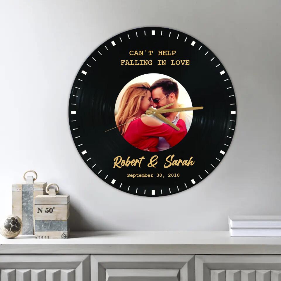 Vinyl Record Wall Clock - Best Anniversary Personalized Gift for Couple, Husband And Wife - Perfect Gift Home Decor, Wall Clock - 210IHNLNWC728