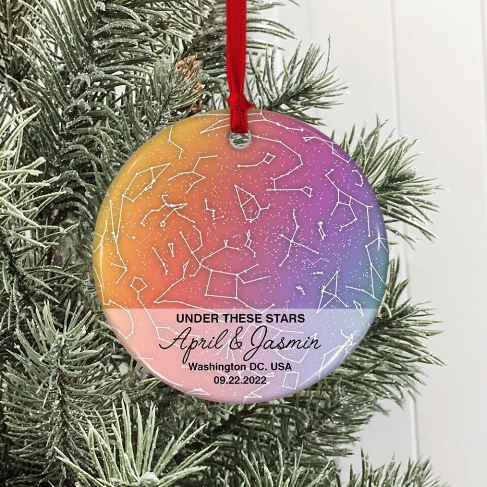 Under These Stars Personalized Star Map Ornament Christmas Gift for Lesbian Couple