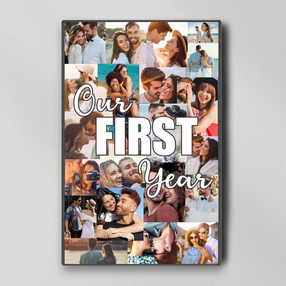 Our First Year Photo Collage Custom Canvas Poster 1 Year Anniversary Gift For Couples