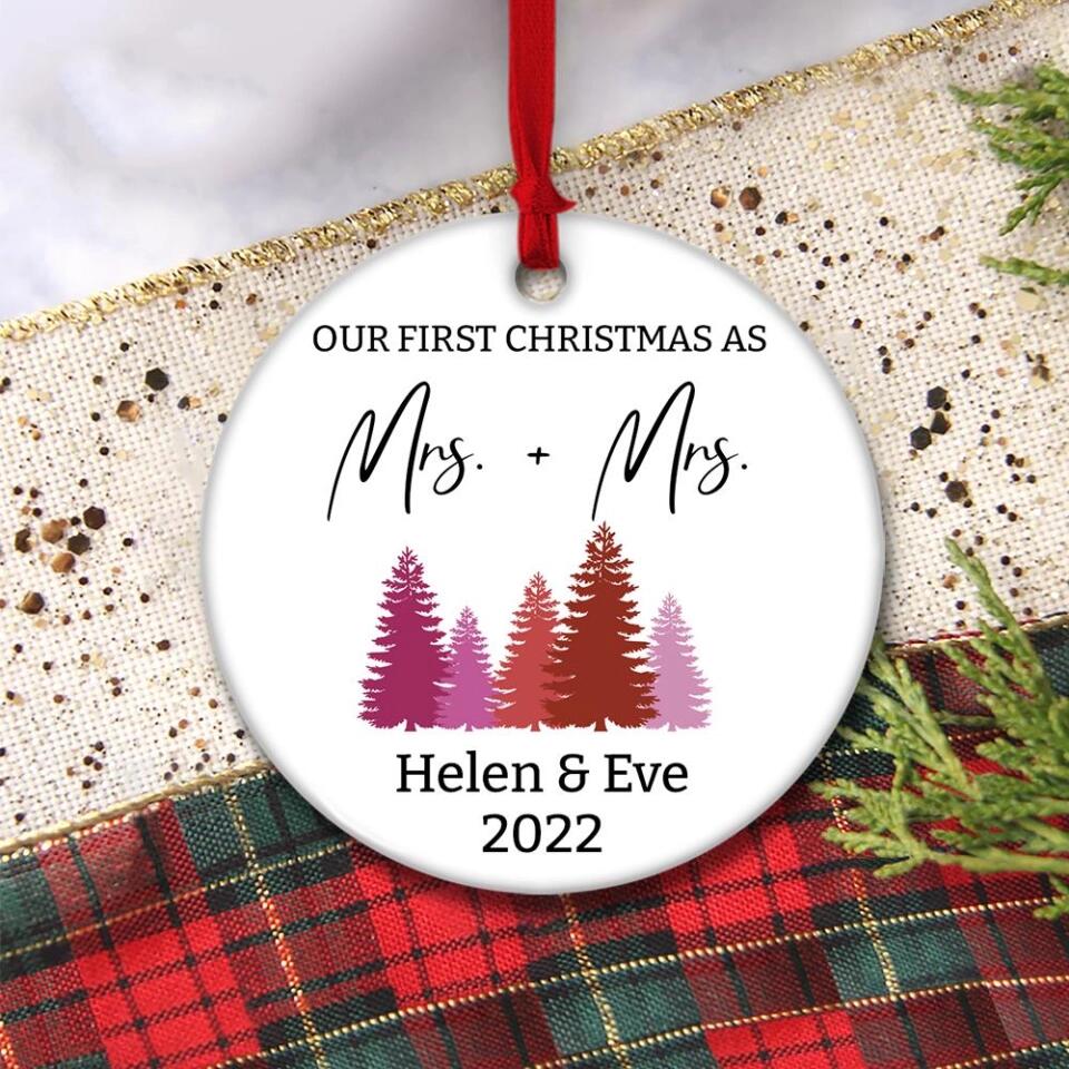 Our First Christmas As Mrs And Mrs Custom Ornament Christmas Gift For Lesbian Couple