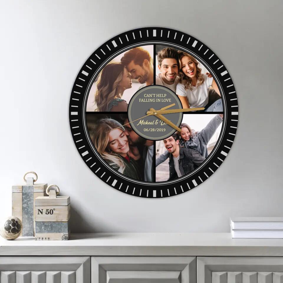 Couple Wooden Sign Can't Help Falling In Love - Custom Vinyl Record Wall Clock - Best Anniversary Gift for Couple