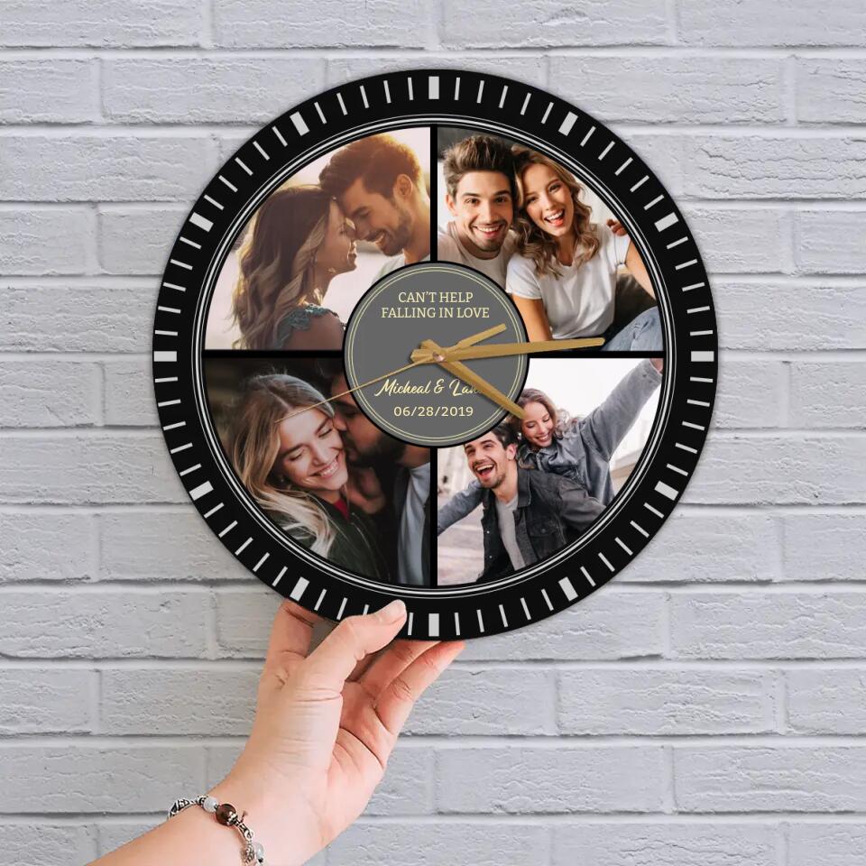 Couple Wooden Sign Can't Help Falling In Love - Custom Vinyl Record Wall Clock - Best Anniversary Gift for Couple