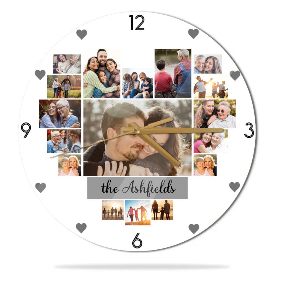 Couple Wooden Sign Custom Photo Collage - Personalized Upload Image Wall Clock - Gift for Couples, Husband And Wife