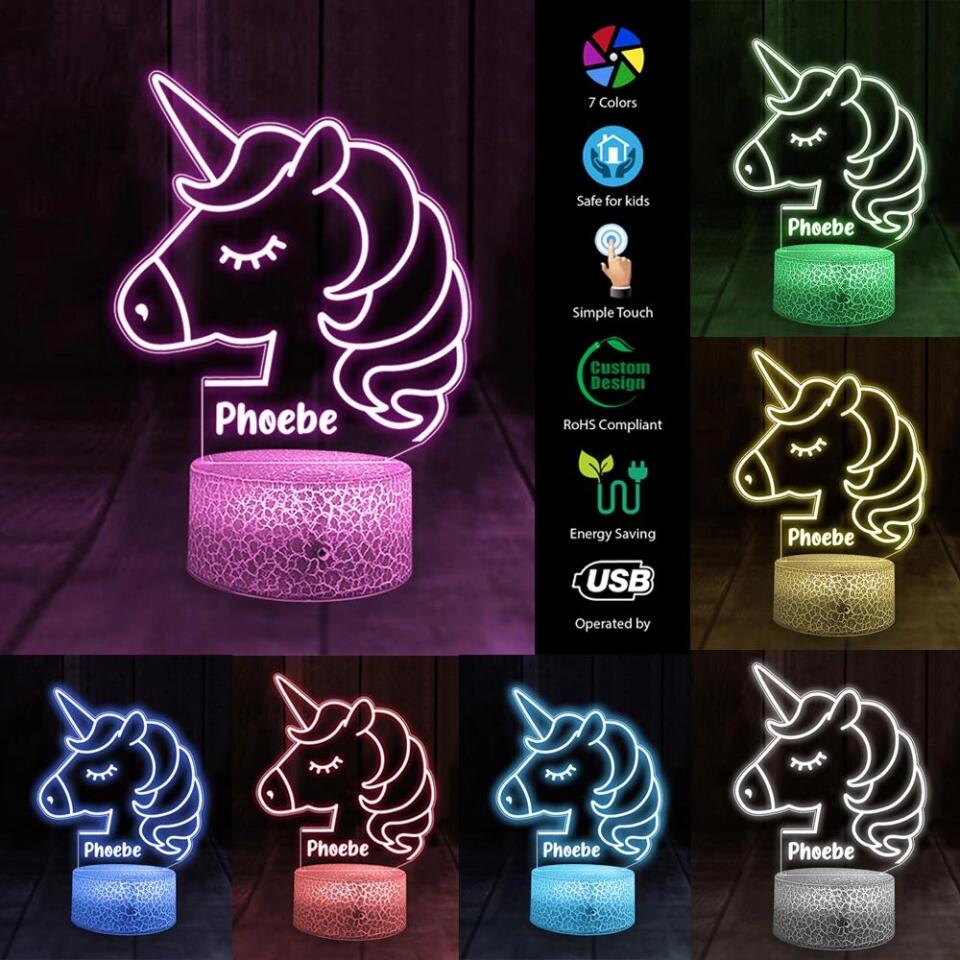 Unicorn Night Light - Kids Bedroom Decor - Children's Lights - Kids Bedrooms - Personalized 3D Led Light - Birthday Gift for Children - 210IHNBNLL701