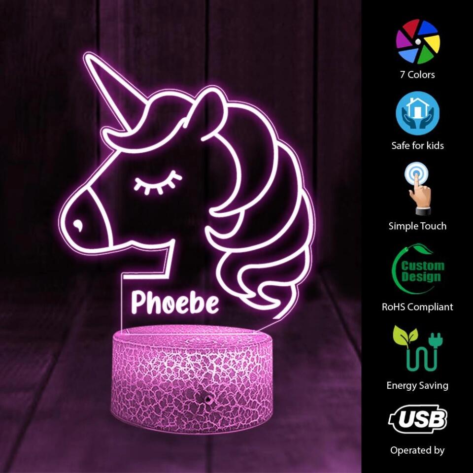 Unicorn Night Light - Kids Bedroom Decor - Children's Lights - Kids Bedrooms - Personalized 3D Led Light - Birthday Gift for Children - 210IHNBNLL701