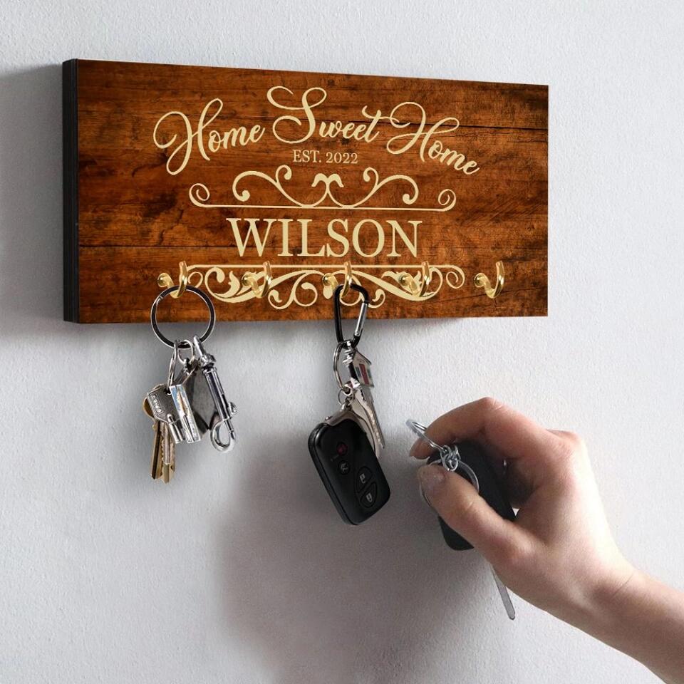 Home Sweet Home - House Warming Present Idea - Custom Key Holder - Anniversary Gift For Parents