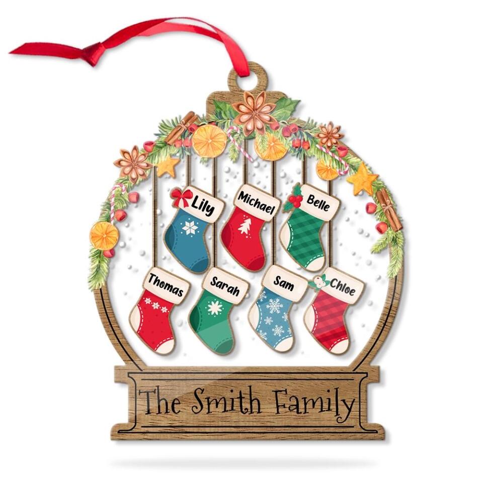 Christmas Laurel Wreath And Socks - Housewarming Gifts - Custom Ornament - Christmas Gift