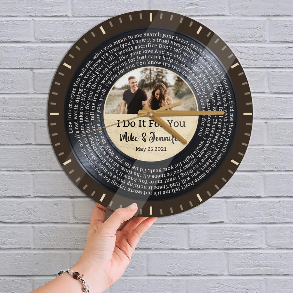 Couple Wooden Sign Personalized Valentine Gifts - I Do It For You - Personalized Upload Photo & Lyrics Wall Clock - Home Decor - Gift for Couples