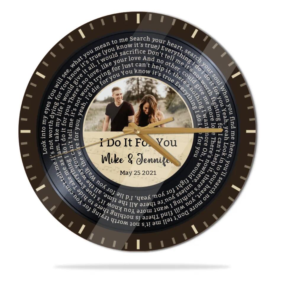 Couple Wooden Sign Personalized Valentine Gifts - I Do It For You - Personalized Upload Photo & Lyrics Wall Clock - Home Decor - Gift for Couples