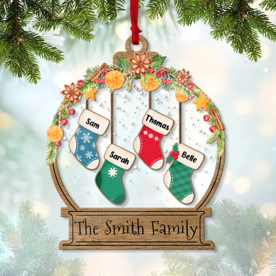 Christmas Laurel Wreath And Socks - Housewarming Gifts - Custom Ornament - Christmas Gift