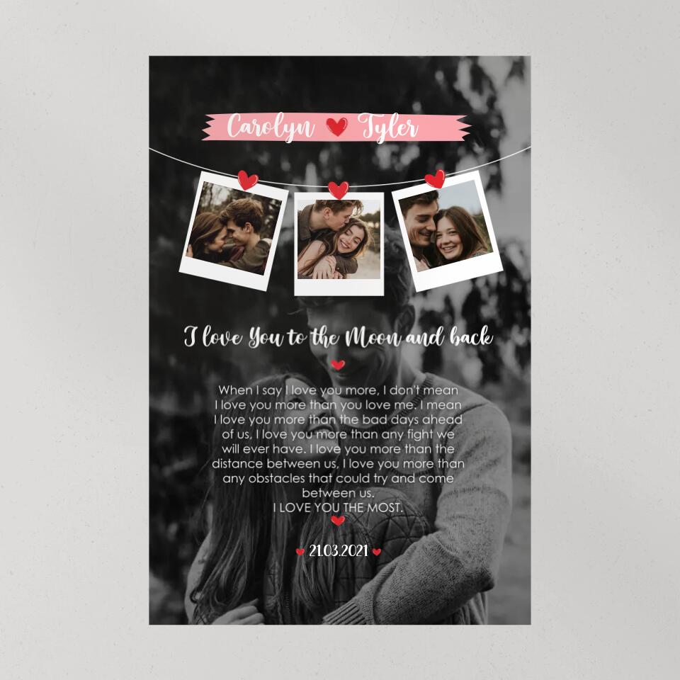 I Love You To The Moon And Back Love Quote Custom Canvas Poster Anniversary Gift For Couples