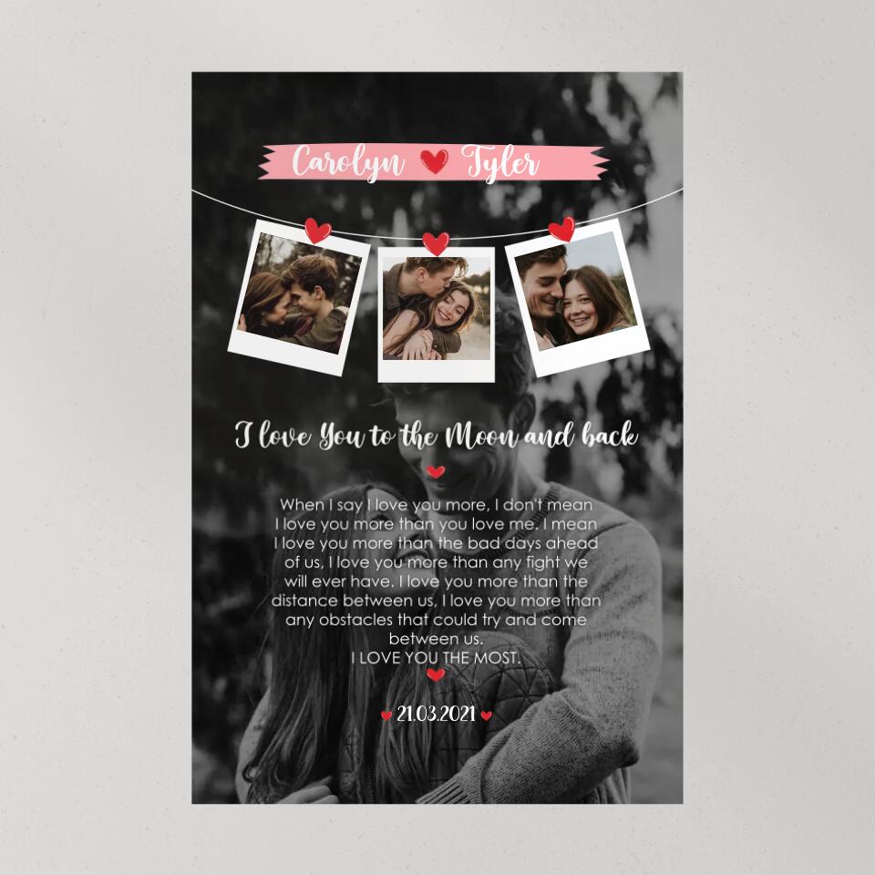 I Love You To The Moon And Back Love Quote Custom Canvas Poster Anniversary Gift For Couples