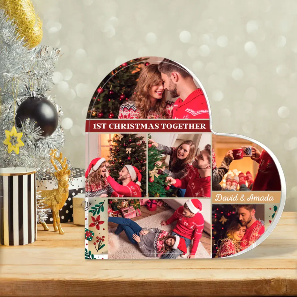 1st Christmas Together - Personalized Photo & Names - Custom Heart Acrylic Plaque - Best Christmas for Couple/Mr&Mrs - 210ICNBNAP100