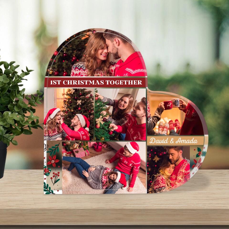 1st Christmas Together - Personalized Photo & Names - Custom Heart Acrylic Plaque - Best Christmas for Couple/Mr&Mrs - 210ICNBNAP100