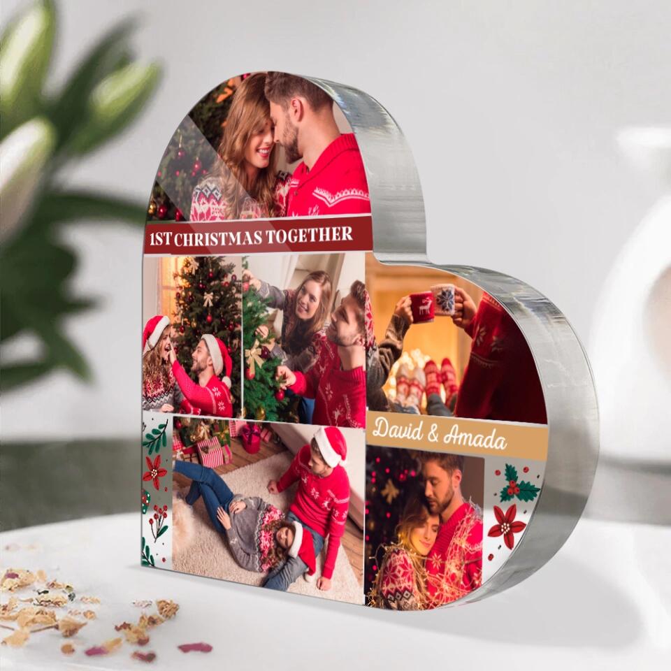1st Christmas Together - Personalized Photo & Names - Custom Heart Acrylic Plaque - Best Christmas for Couple/Mr&Mrs - 210ICNBNAP100