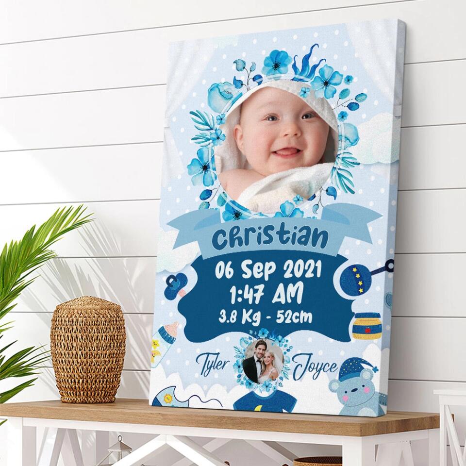 Newborn Baby With Date Of Birth Custom Canvas Poster First Birthday Themes Gift