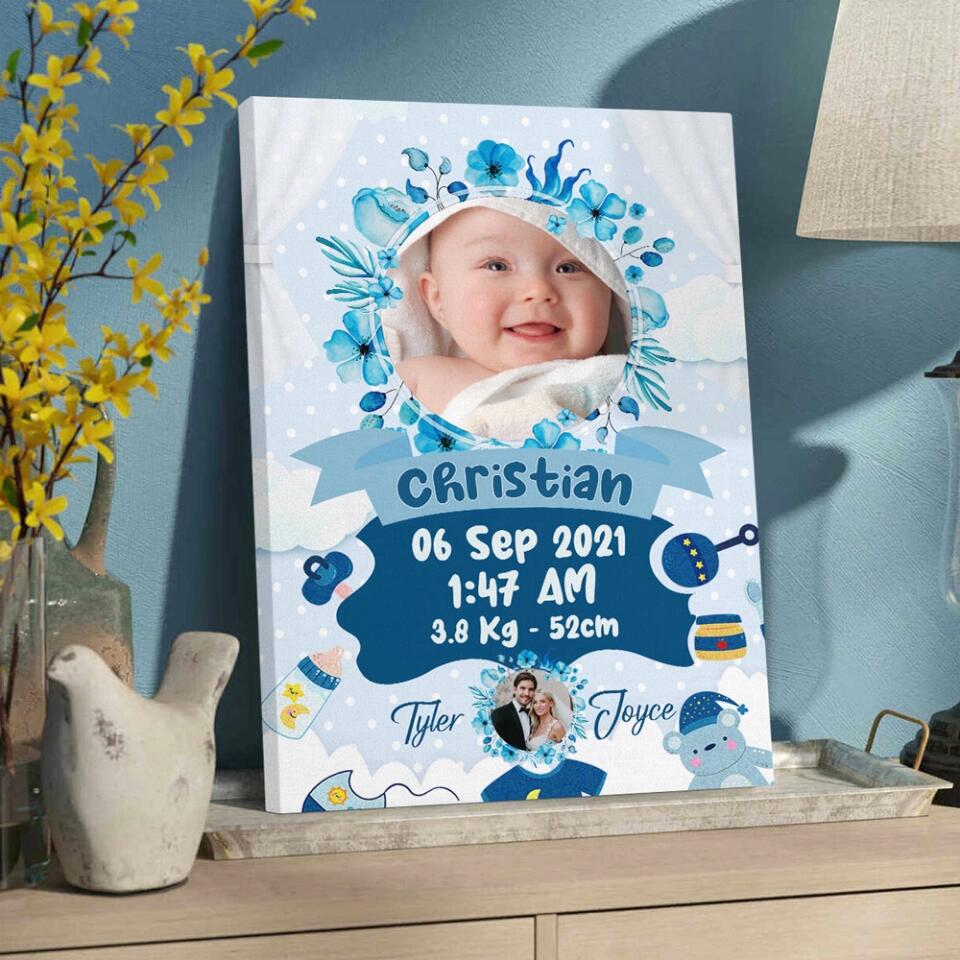 Newborn Baby With Date Of Birth Custom Canvas Poster First Birthday Themes Gift