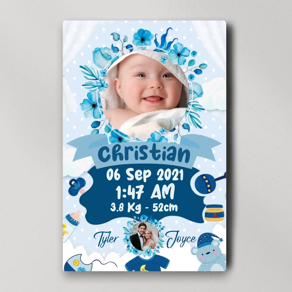 Newborn Baby With Date Of Birth Custom Canvas Poster First Birthday Themes Gift