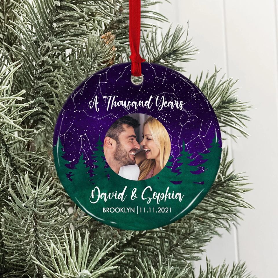 Night Star Map, Custom Favorite Song & Photo - Personalized Ceramic Ornament