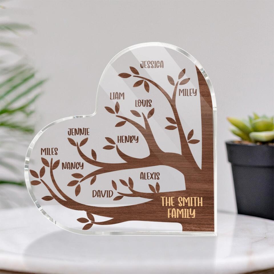 Family Tree Custom Heart Acrylic Plaque Anniversary Gift For Parents Grandparents