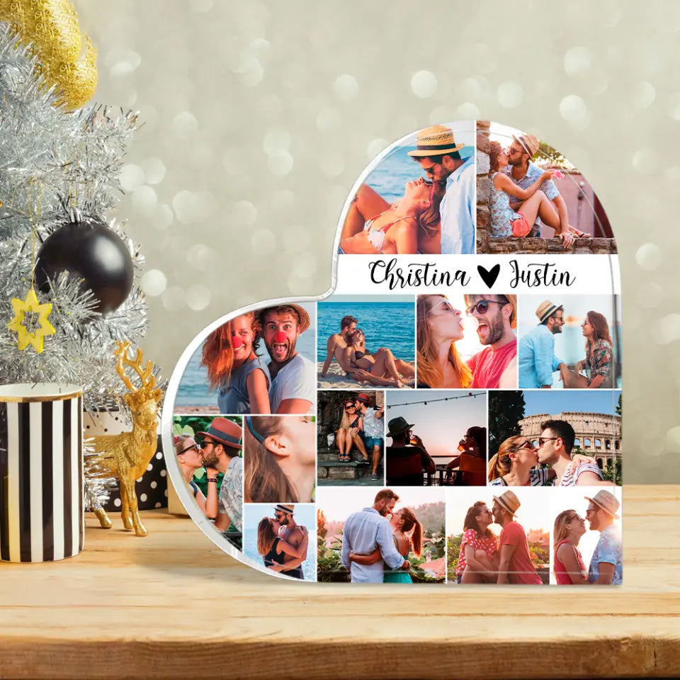 Personalized Photo and Names - Custom Heart Shape Acrylic Plaque - Desk Decorations - Best Christmas Gift for Couple - 210ICNBNAP078