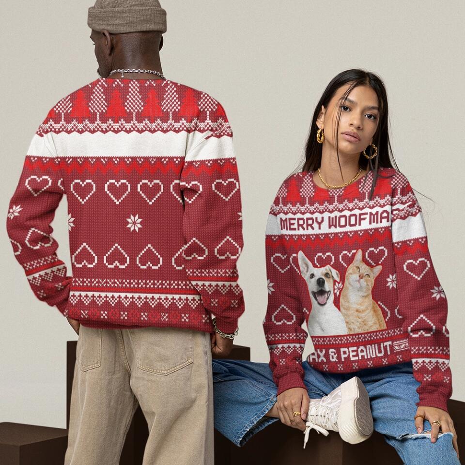 Merry Woofmas Custom Pet Face Christmas Sweatshirt Christmas Gift For Dog Cat Lovers